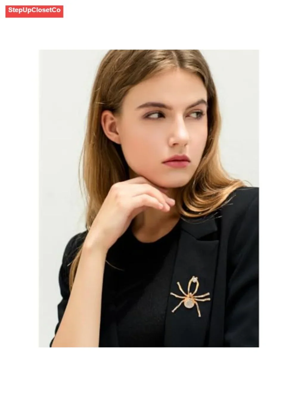 Gold Alloy Spider Brooch Pin with Rhinestones, Elegant Jewelry for Cardigan,